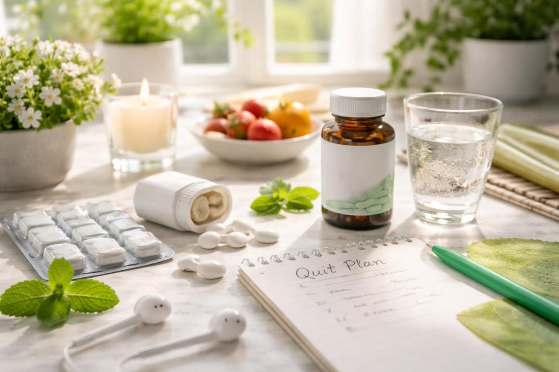 Spring quit-smoking essentials kit with gum and notes