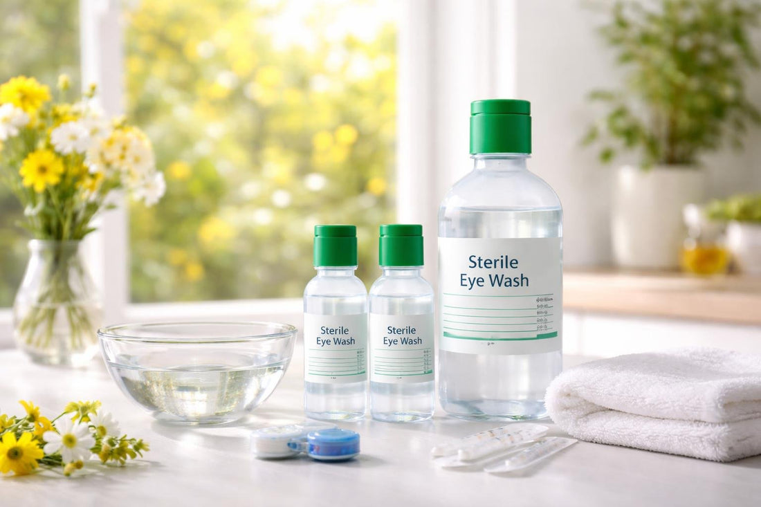 Sterile eye wash solution for spring pollen irritation