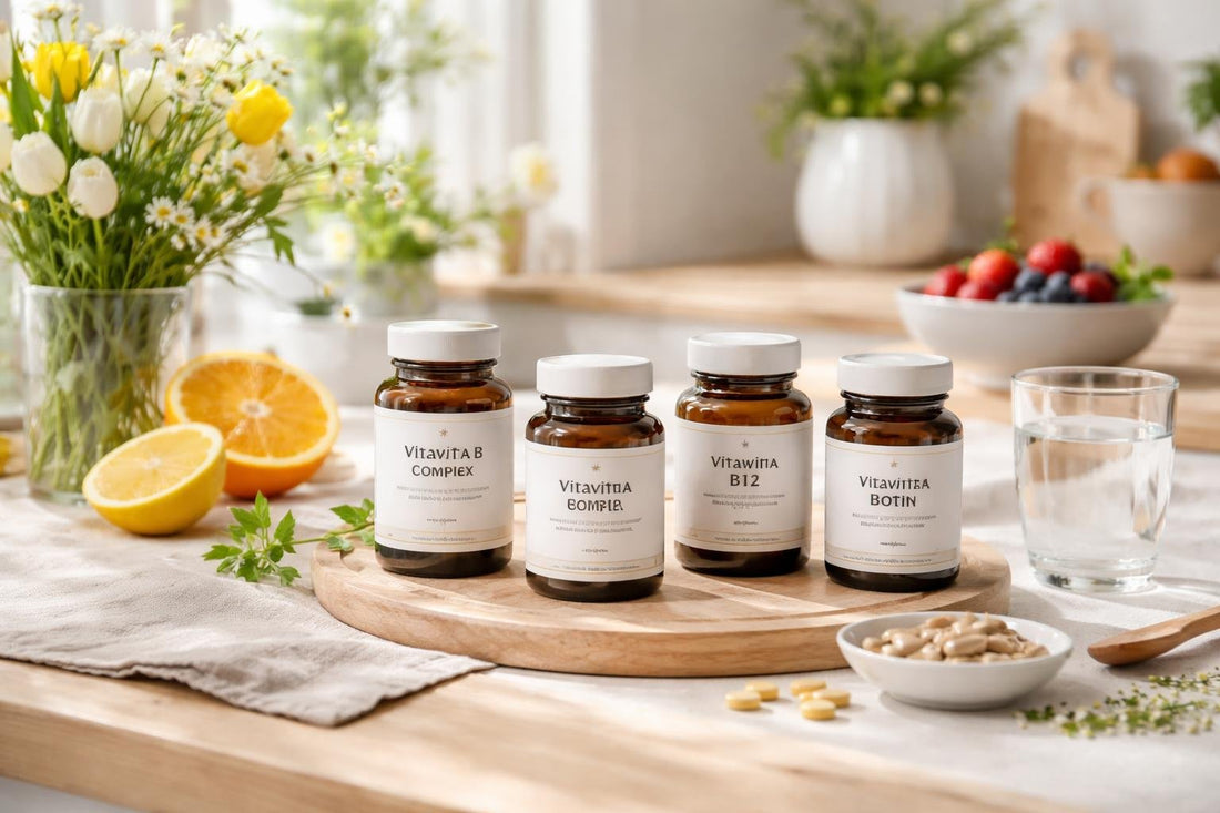 Vitamin B supplements arranged for spring wellbeing routine