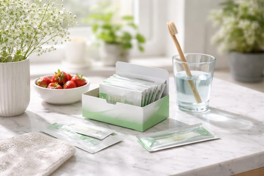 Gentle whitening strips routine for sensitive teeth in spring