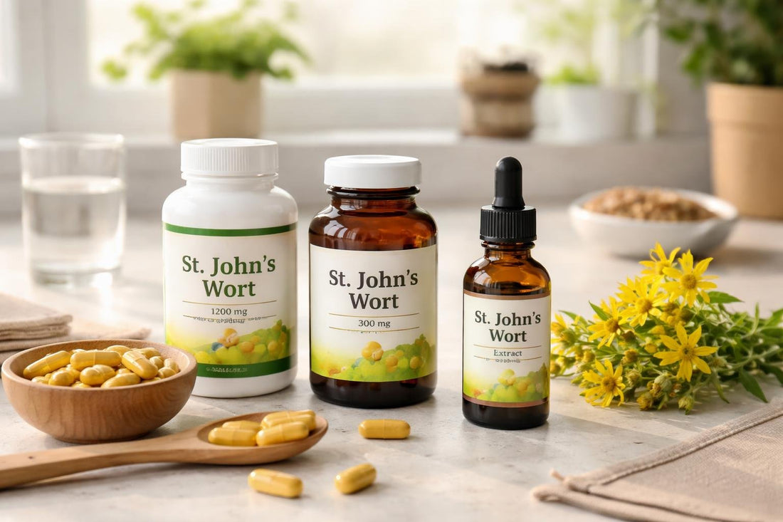 St John's Wort supplement bottles and capsules