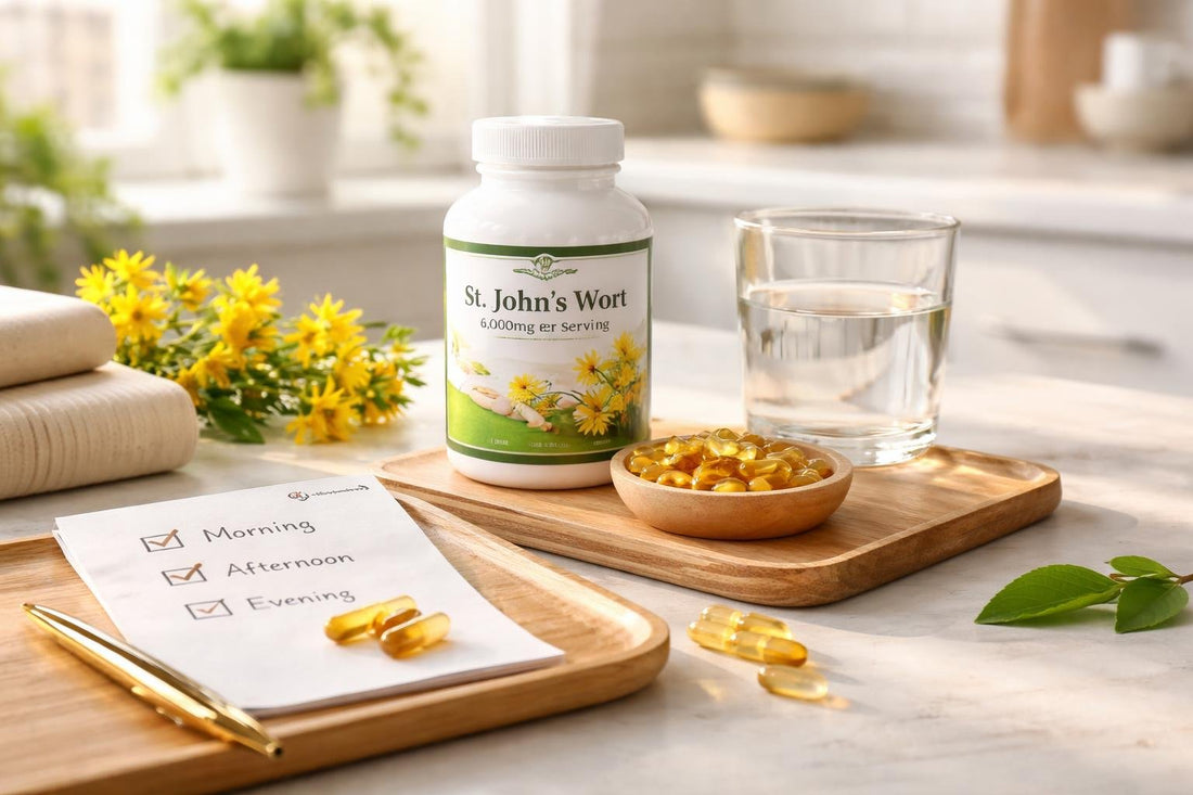 St. John’s Wort capsules with daily timing checklist