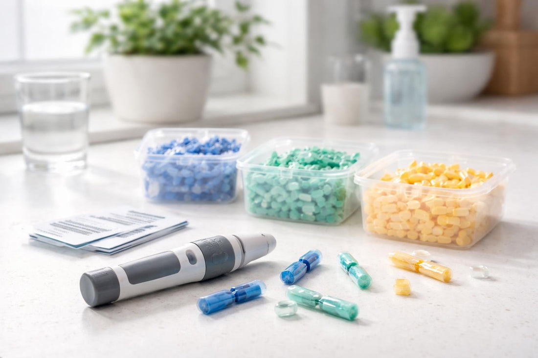 Sterile blood lancets and lancing device for home testing