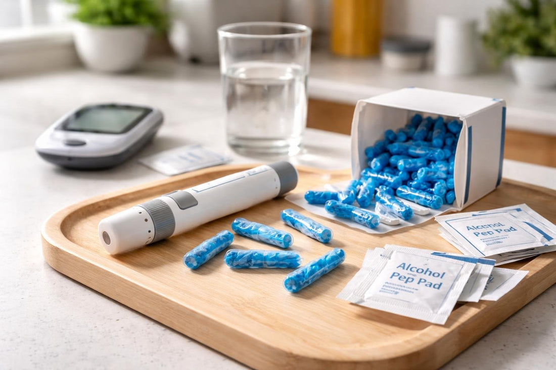 Sterile blood lancets and lancing device for home testing