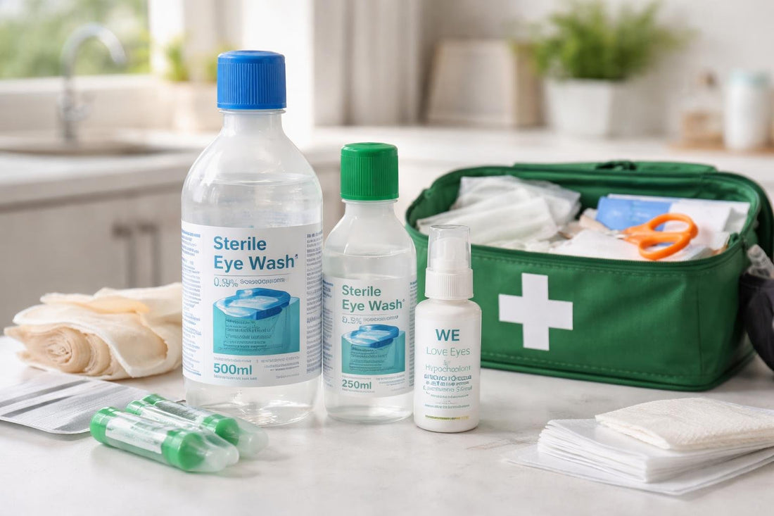 Sterile eye wash bottles and emergency kit