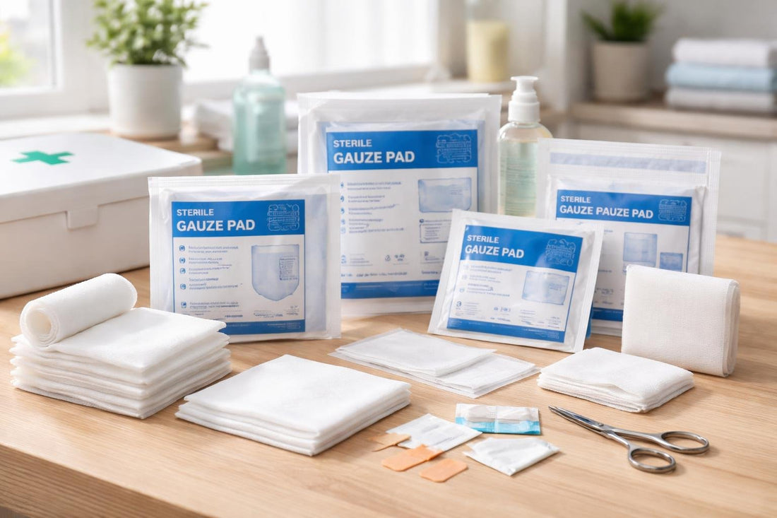 assorted sterile gauze and wound dressings for kits