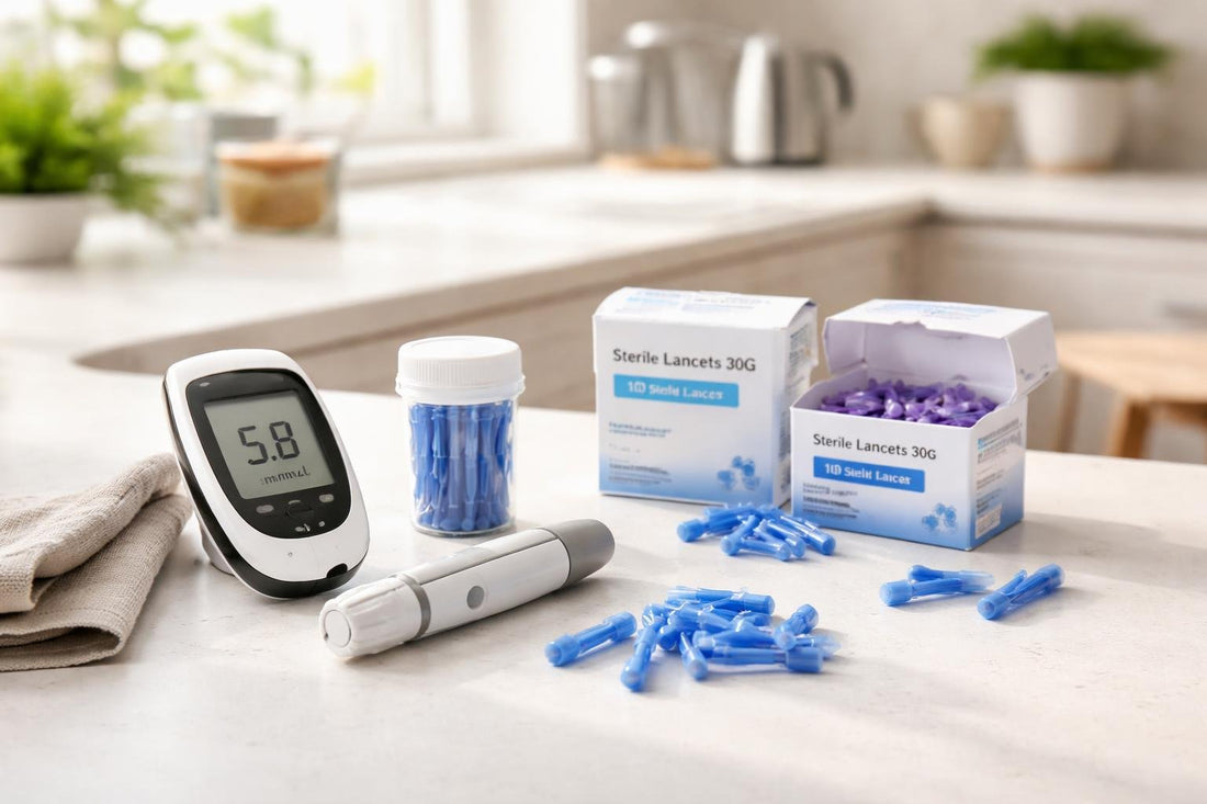 Sterile lancets and glucose meter with testing supplies