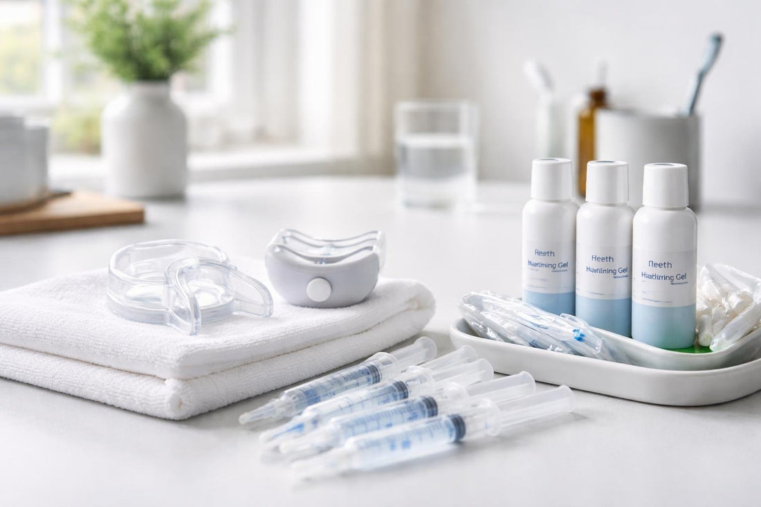 Professional teeth whitening gels with trays and accessories