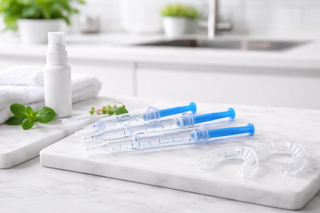 Professional teeth whitening gel syringes and trays