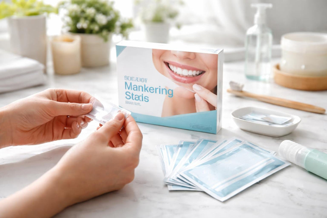 close-up smile using whitening strips