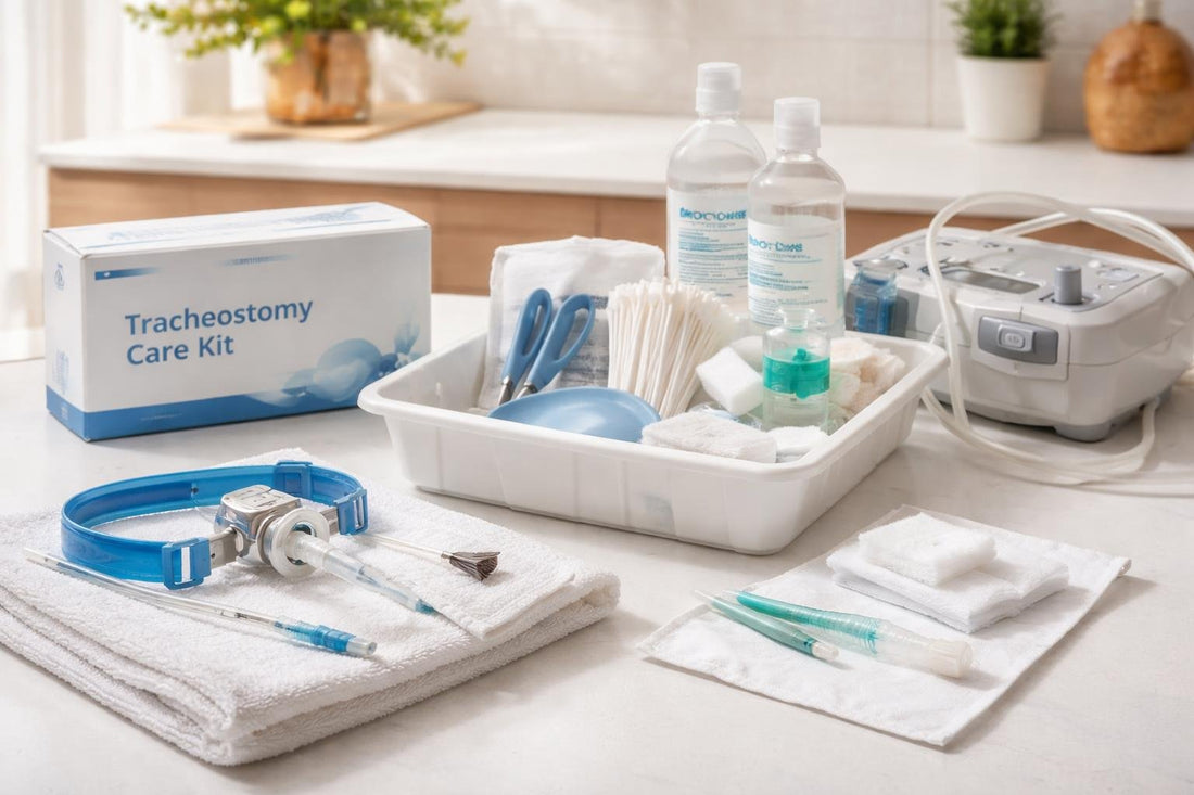 Home tracheostomy care kit components and accessories