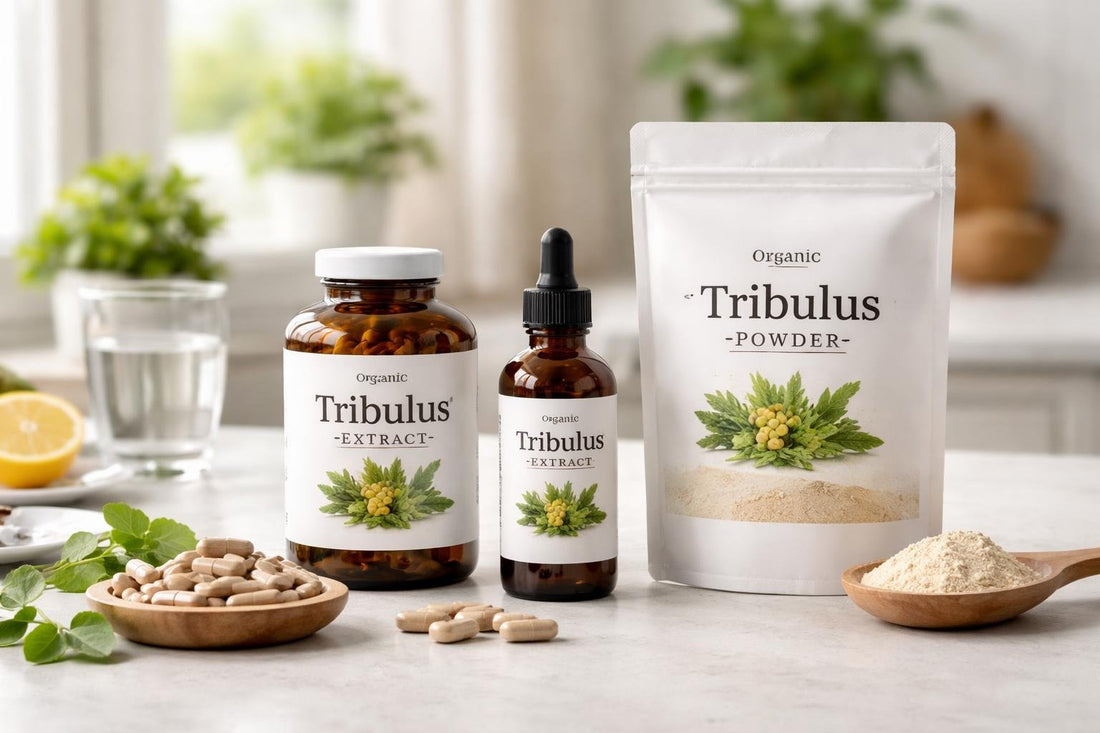 Tribulus herbal supplements range with capsules and tincture