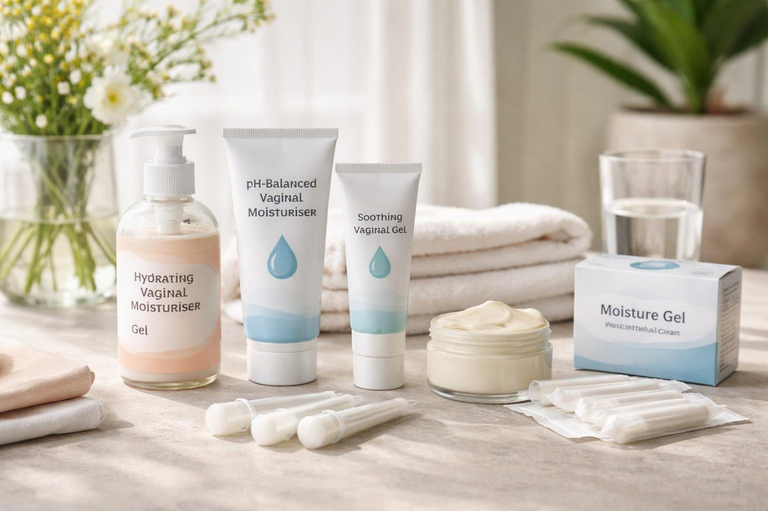Vaginal moisturiser collection products on neutral surface