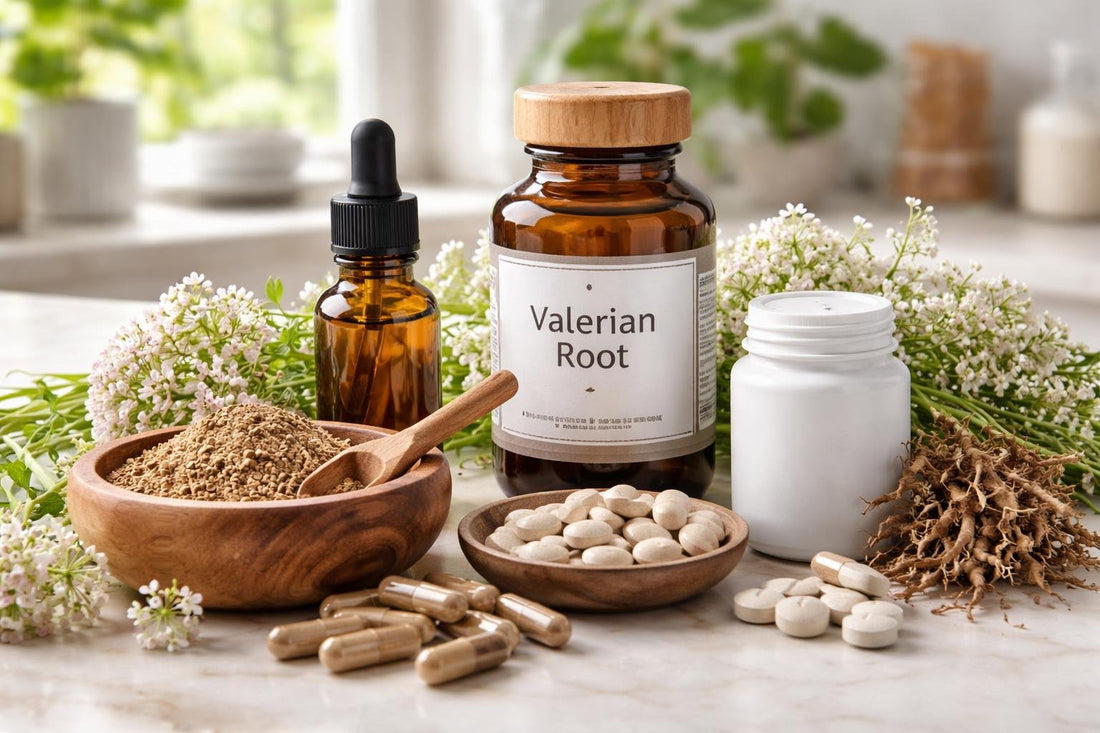 selection of valerian herbal supplement formats