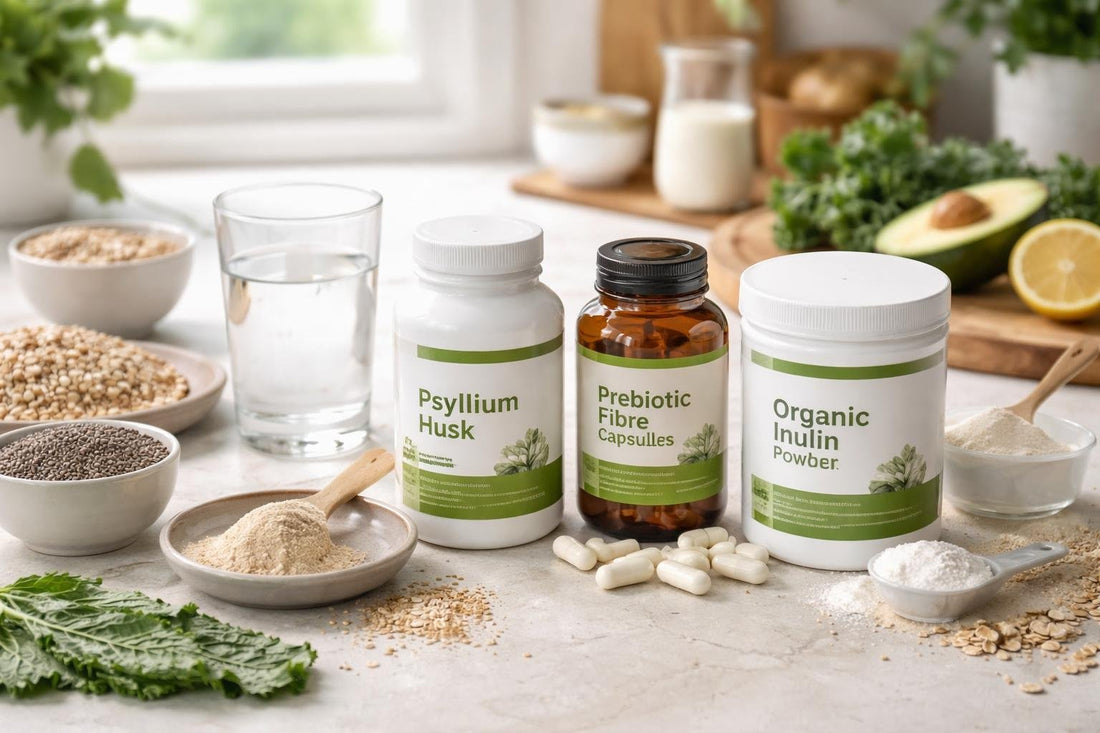 vegan dietary fibre supplements assortment and ingredients