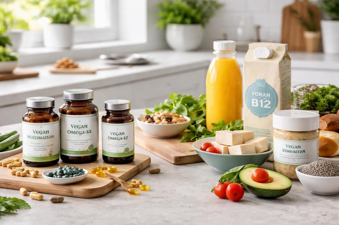 Vegan supplements and fortified food vs table