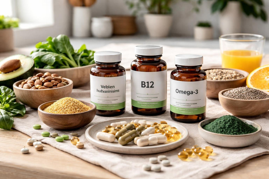 vegan supplements and nutrient sources close-up