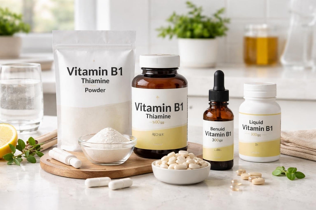 Selection of Vitamin B1 (Thiamine) supplement formats
