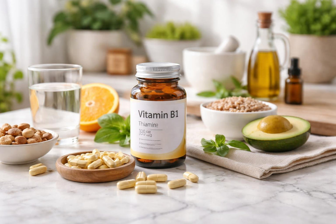 Vitamin B1 thiamine capsules for seasonal energy support