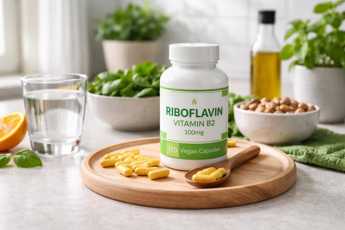 Vitamin B2 riboflavin supplement capsules for vegan daily energy