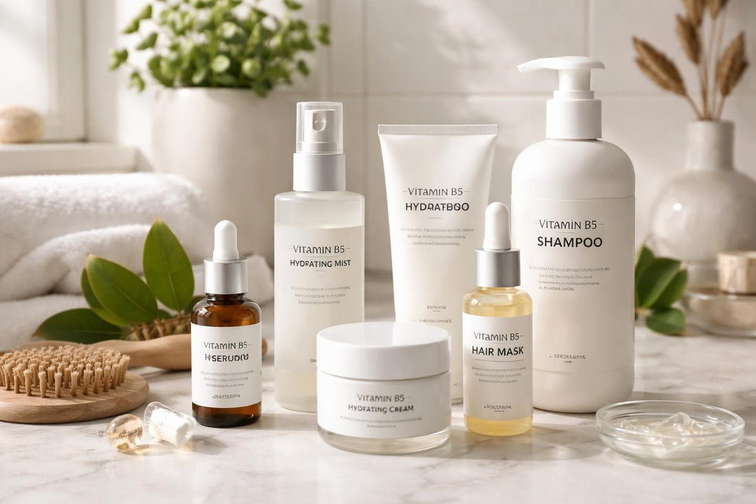 Vitamin B5 skincare and haircare product collection