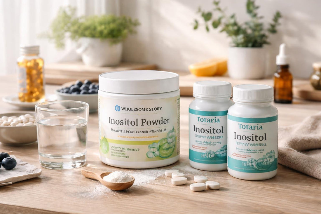 Inositol supplements, powders and alternatives on table