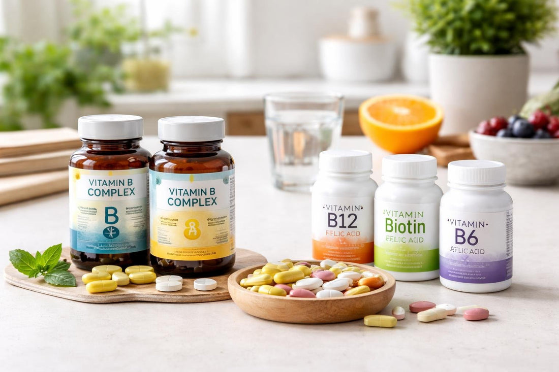 Vitamin B Complex supplements vs flatlay UK