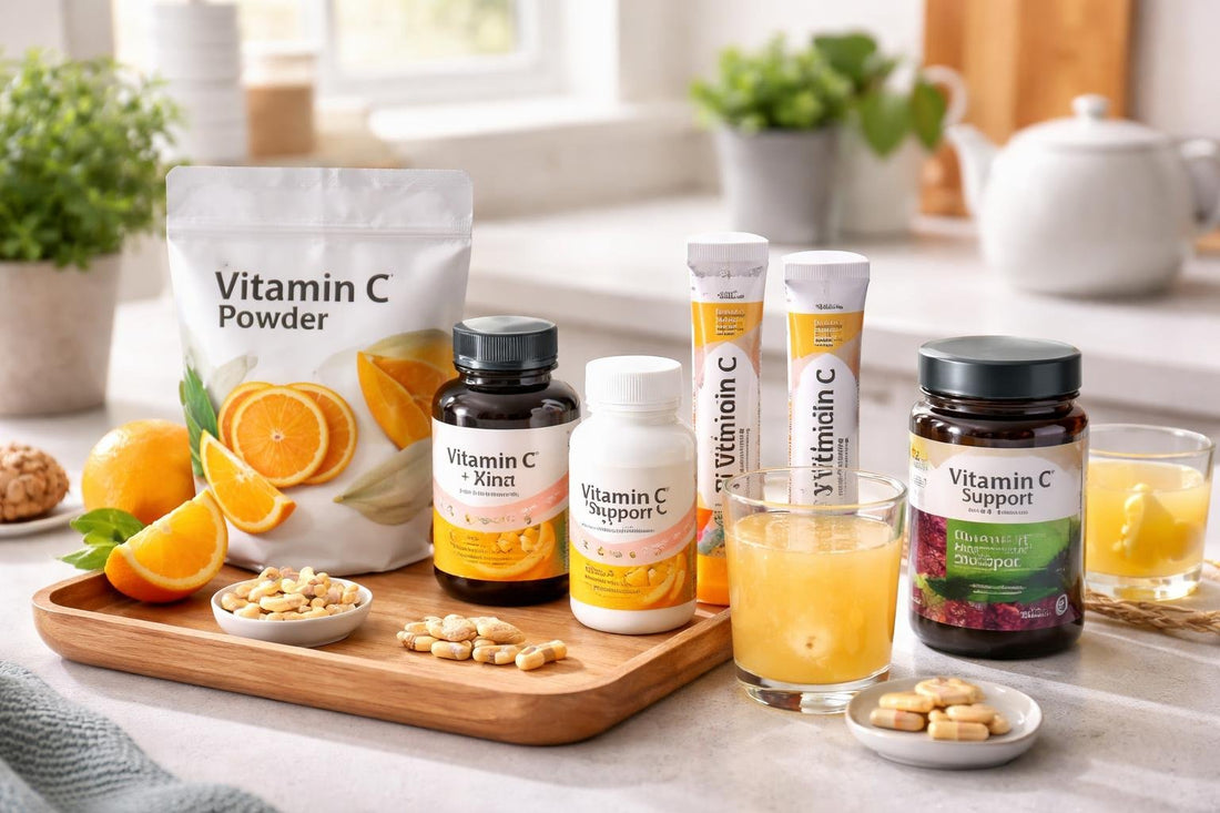 Selection of Vitamin C supplements for winter