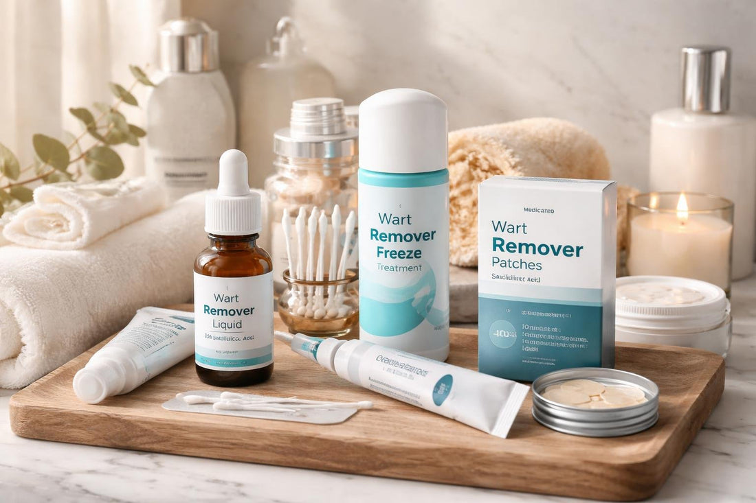 Gentle wart removal treatments and products display