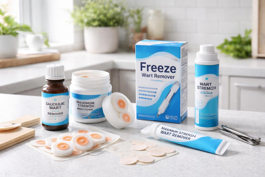 assortment of wart removal products and pads