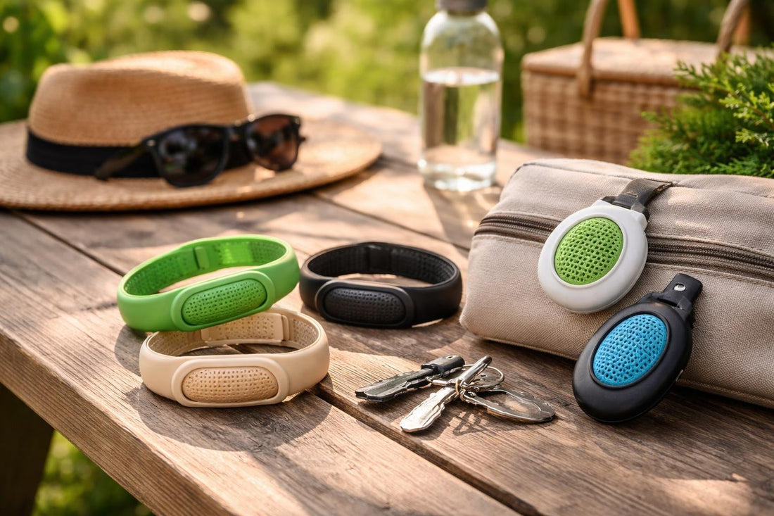 Wearable insect repellent bands and clip-on outdoors