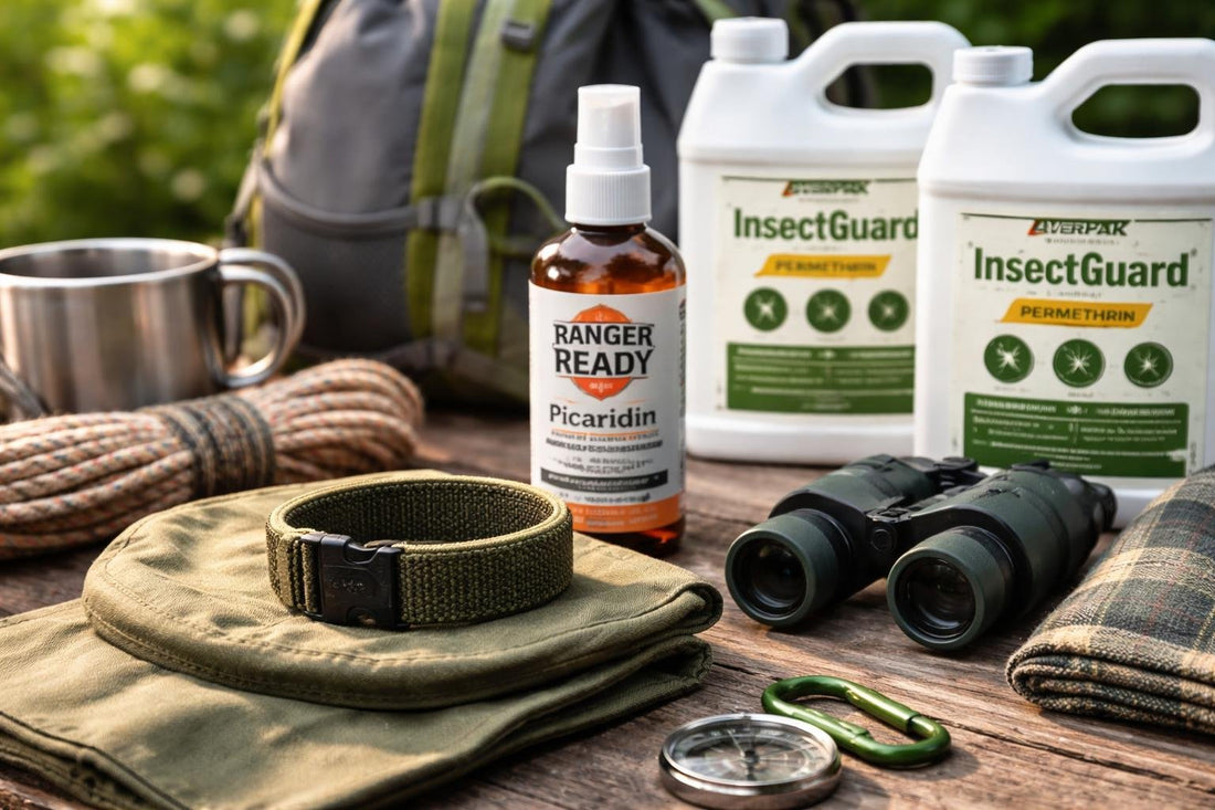 Wearable insect repellent wristband on camping kit