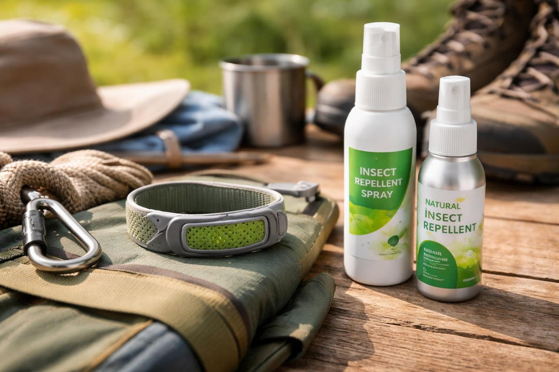 Wearable insect repellent wristband and sprays on hiking kit
