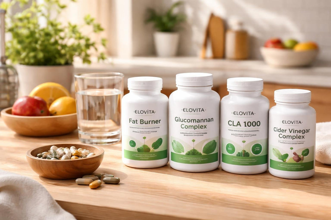 UK weight loss supplement collection on wooden table