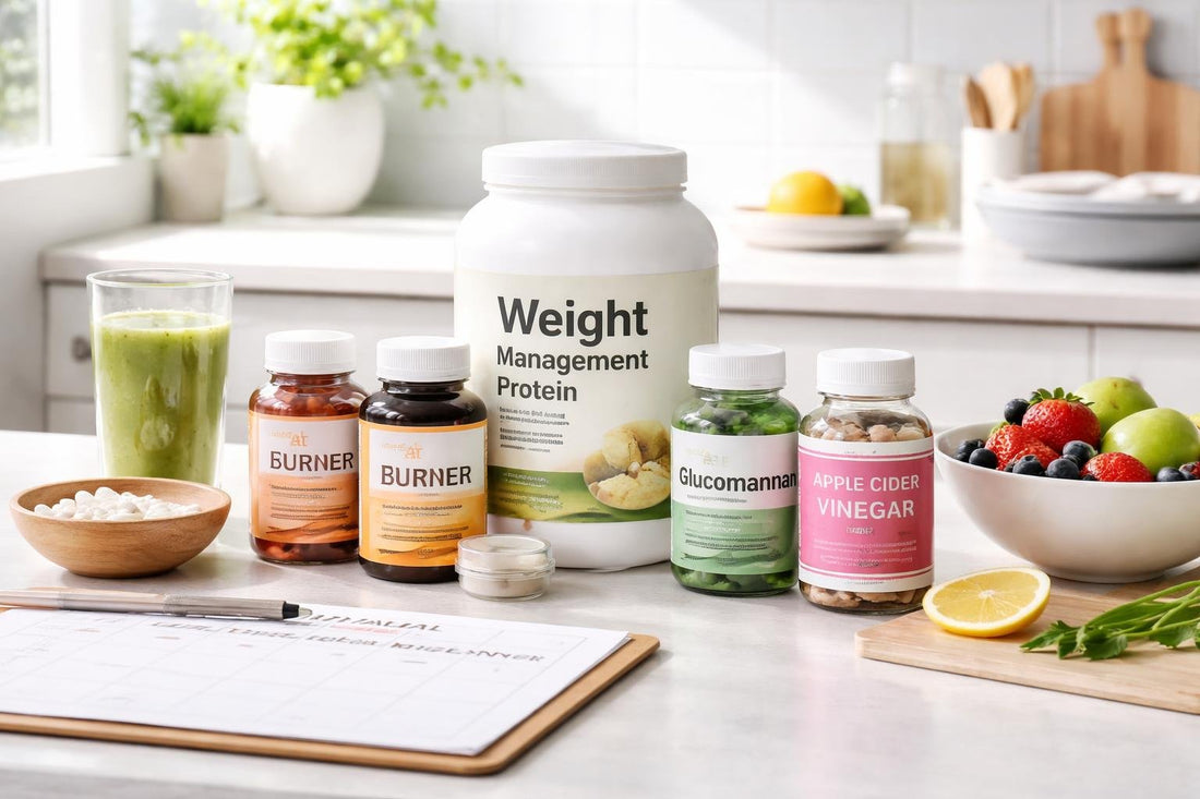 Assorted weight loss supplements with meal plan