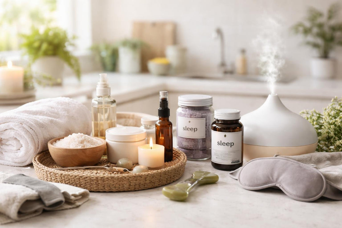 Selection of home spa kit and sleep aid products