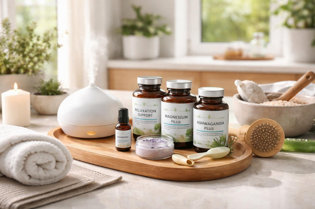Wellness and relaxation products and home spa setup