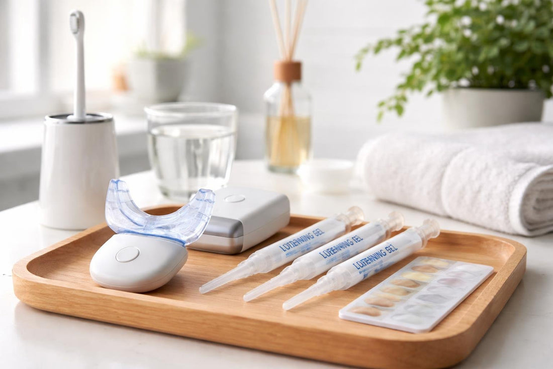 professional teeth whitening kit beside toothbrush