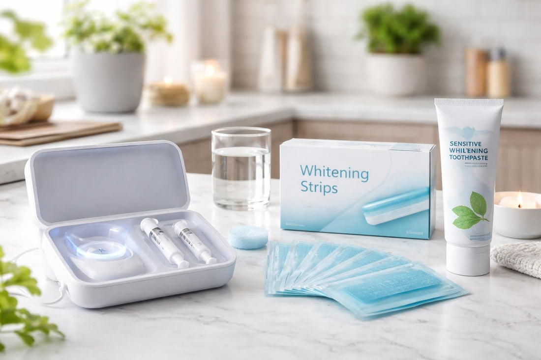 sensitive teeth whitening kit and strips display