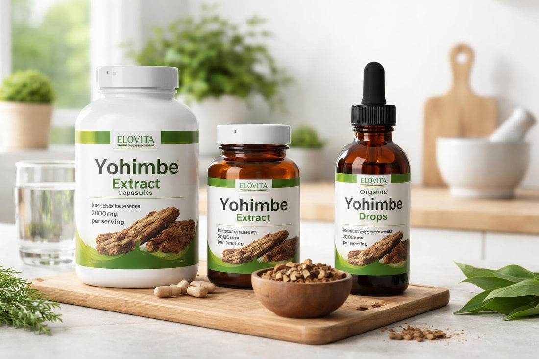 Yohimbe supplement bottles and organic drops UK