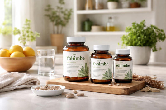 Yohimbe supplement bottles, London shelf display