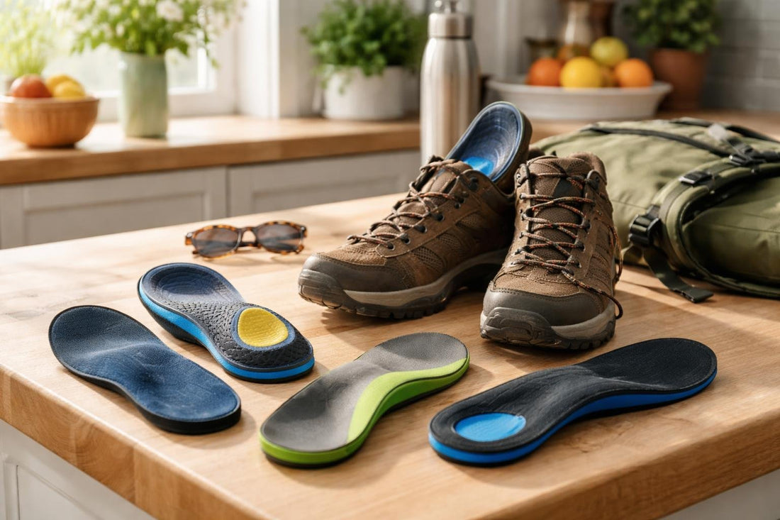 Arch support insoles on walking boots for Yorkshire days