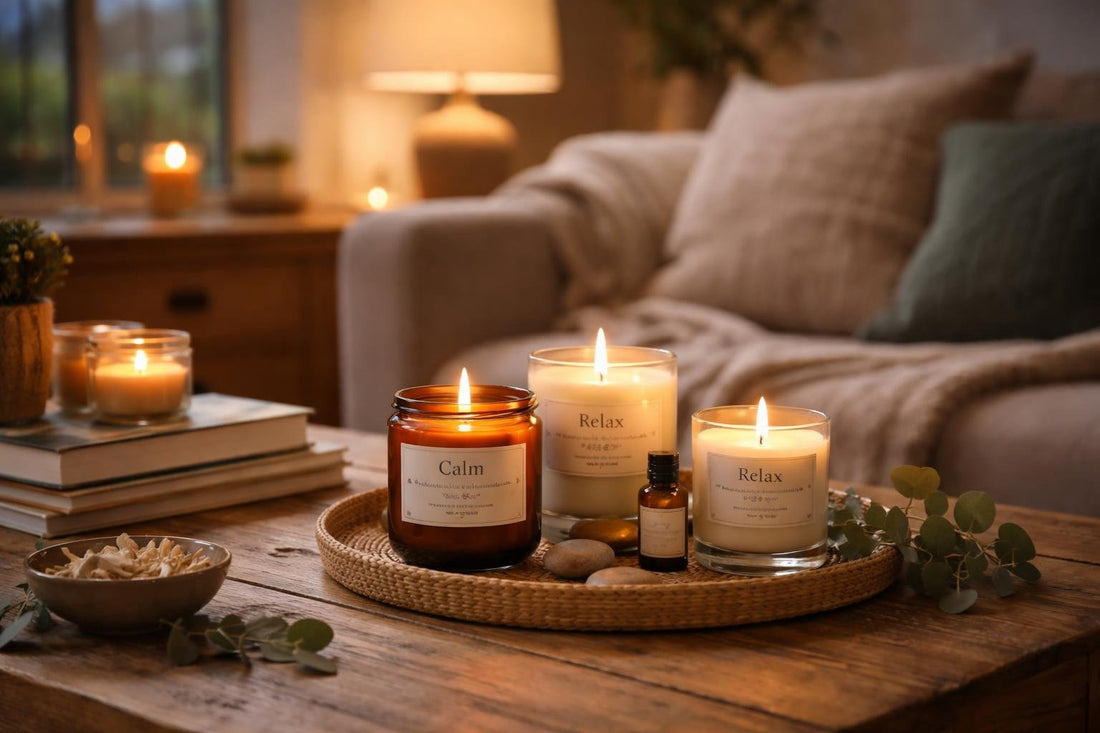 Aromatherapy candles glowing in a cosy Yorkshire living room