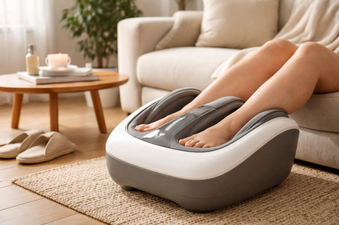 Electric foot massager relaxing tired feet at home