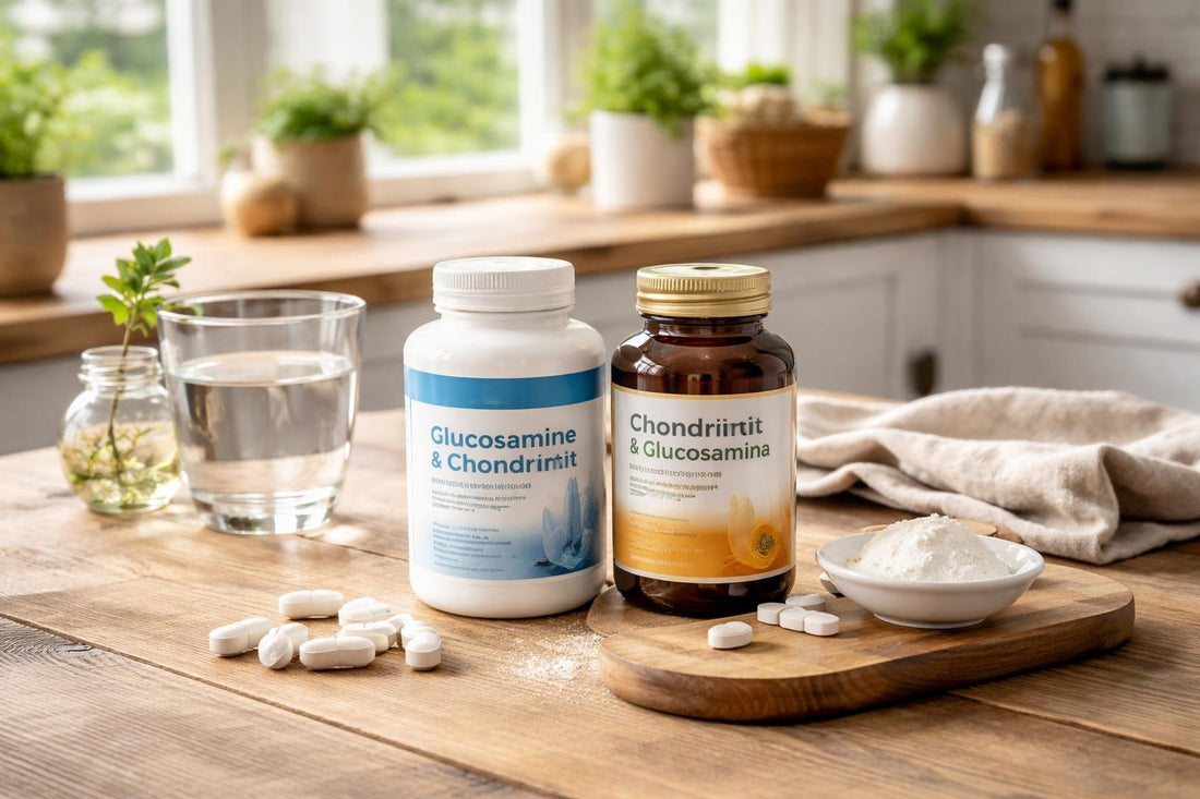 Glucosamine and chondroitin supplements on a Yorkshire kitchen table