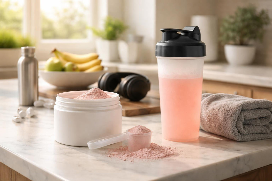 Pre-workout powder scoop and shaker for morning training