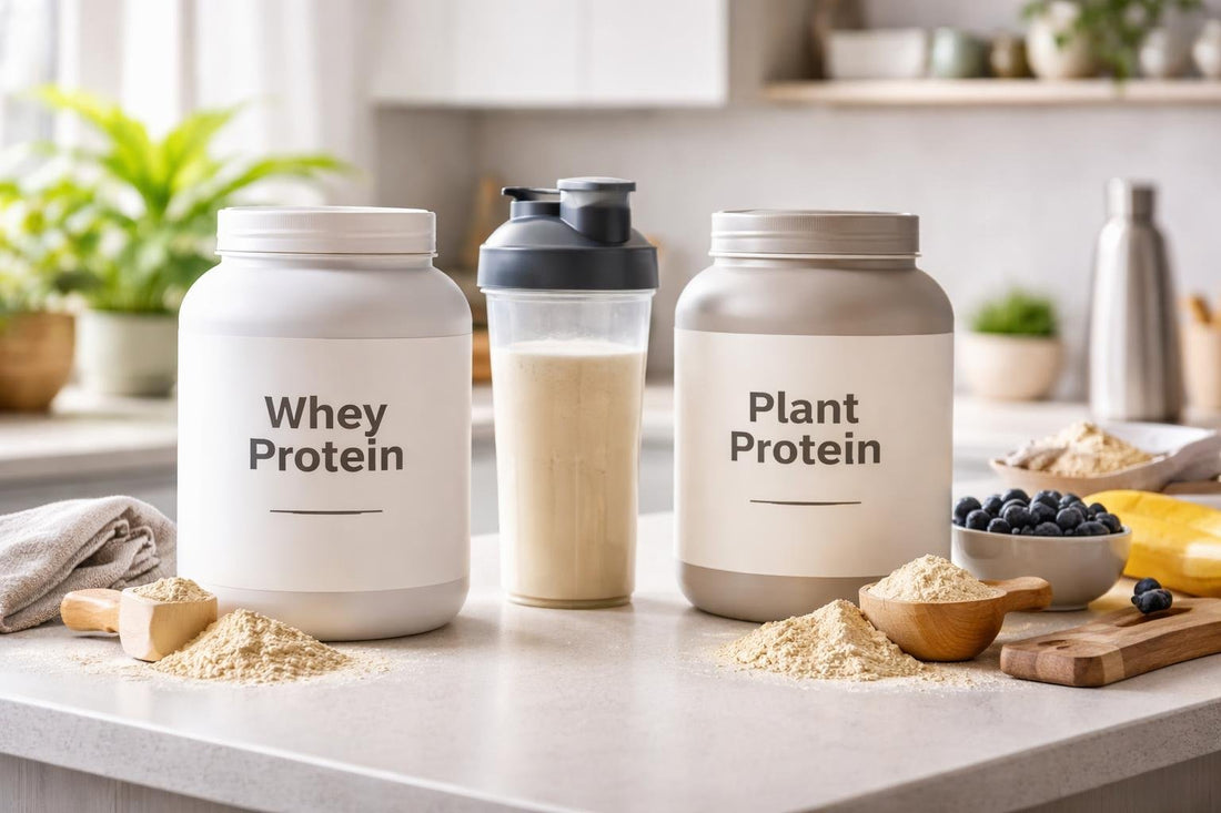 Whey and plant protein powder blends for gym recovery
