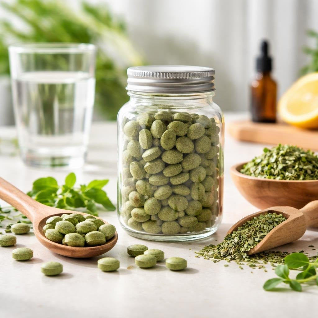 Alfalfa supplement collection with capsules, tablets and powders
