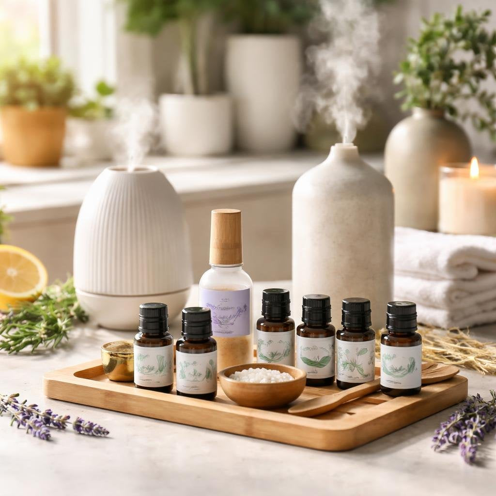 Essential oils and diffuser for calming home fragrance