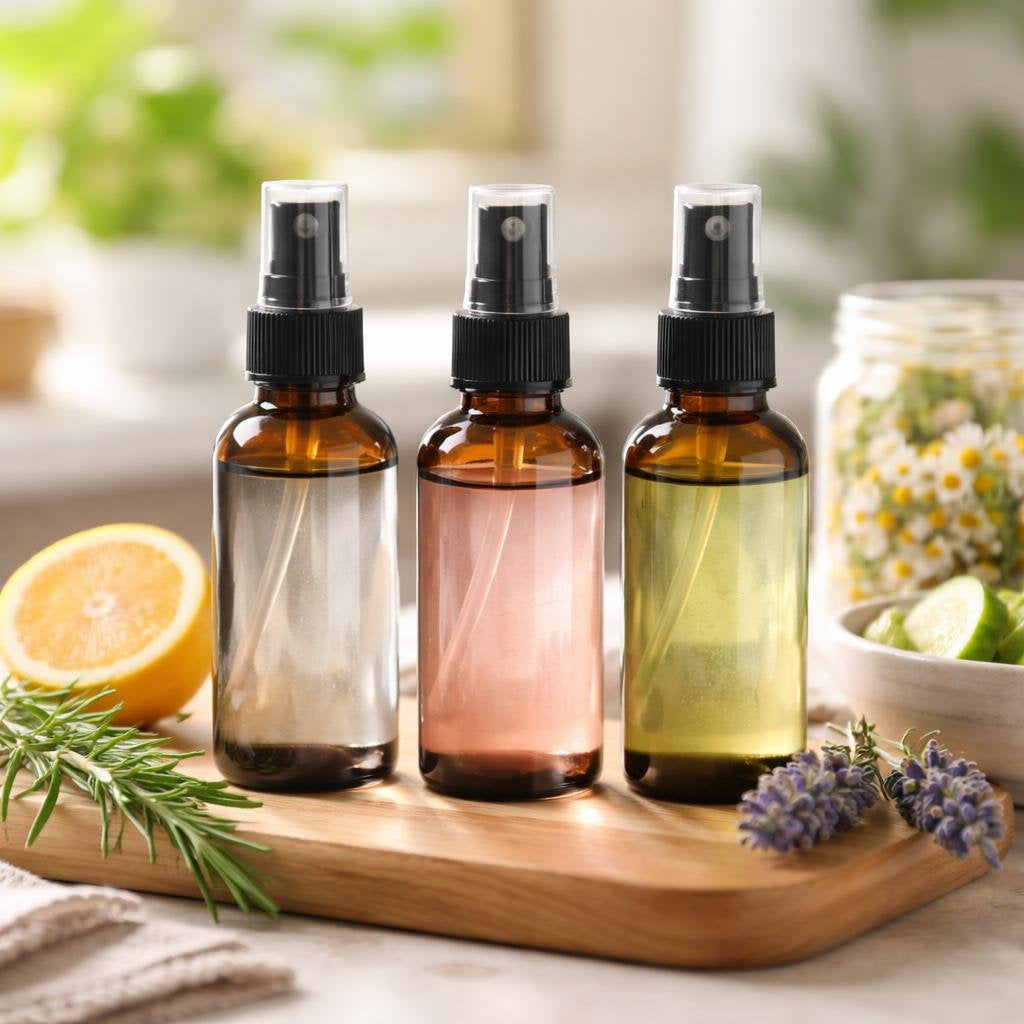 Aromatherapy mists and hydrosols in simple spray bottles